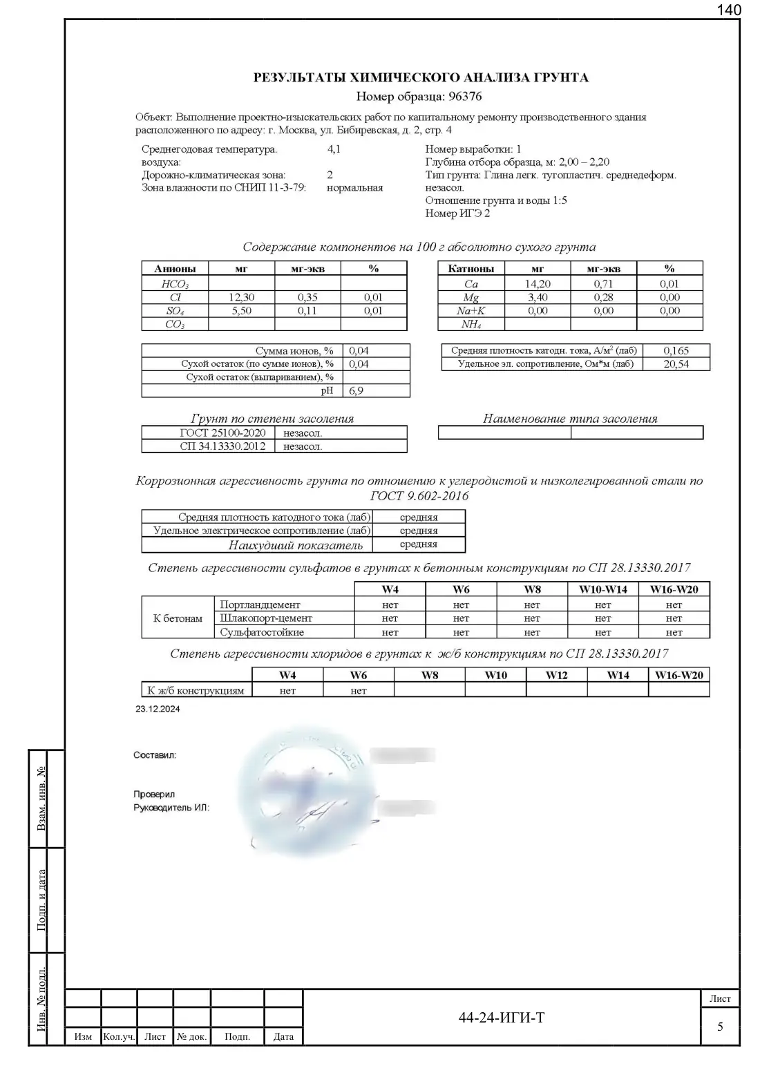 Technical report 44-24-GT · building on Bibirevskaya St, 178 sheets, sheet 140