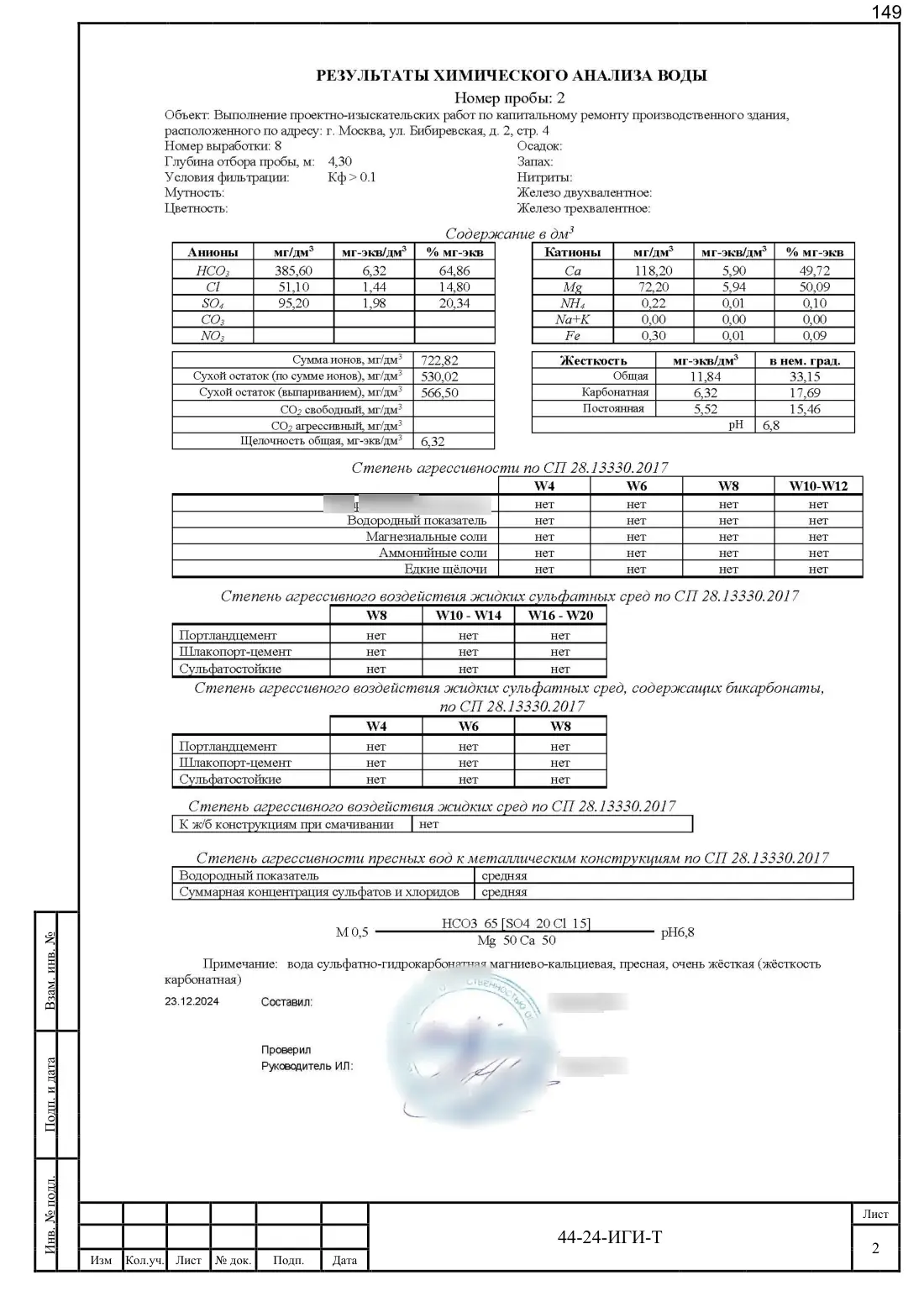 Technical report 44-24-GT · building on Bibirevskaya St, 178 sheets, sheet 149