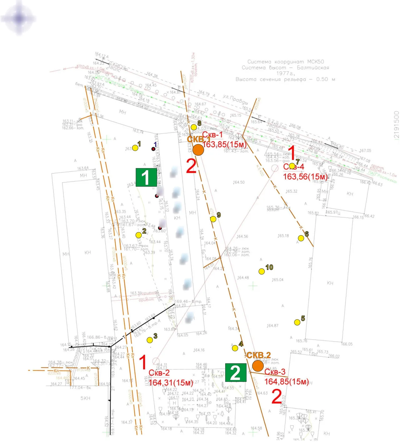 Schematic map of environmental conditions: trial plots and sampling boreholes on the plant site