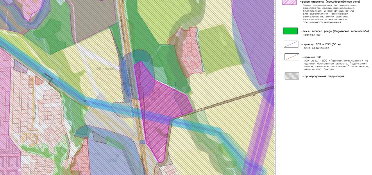 Environmental constraints map: river water protection zone, State Forest Fund lands, sanitary protection zones and aerodrome environs