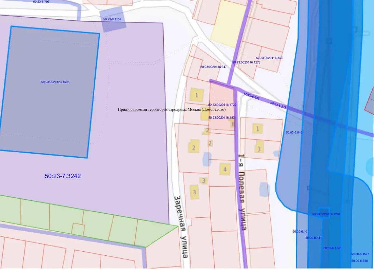 Map of zones with special conditions for use of territories: aerodrome environs and overhead power line wayleaves
