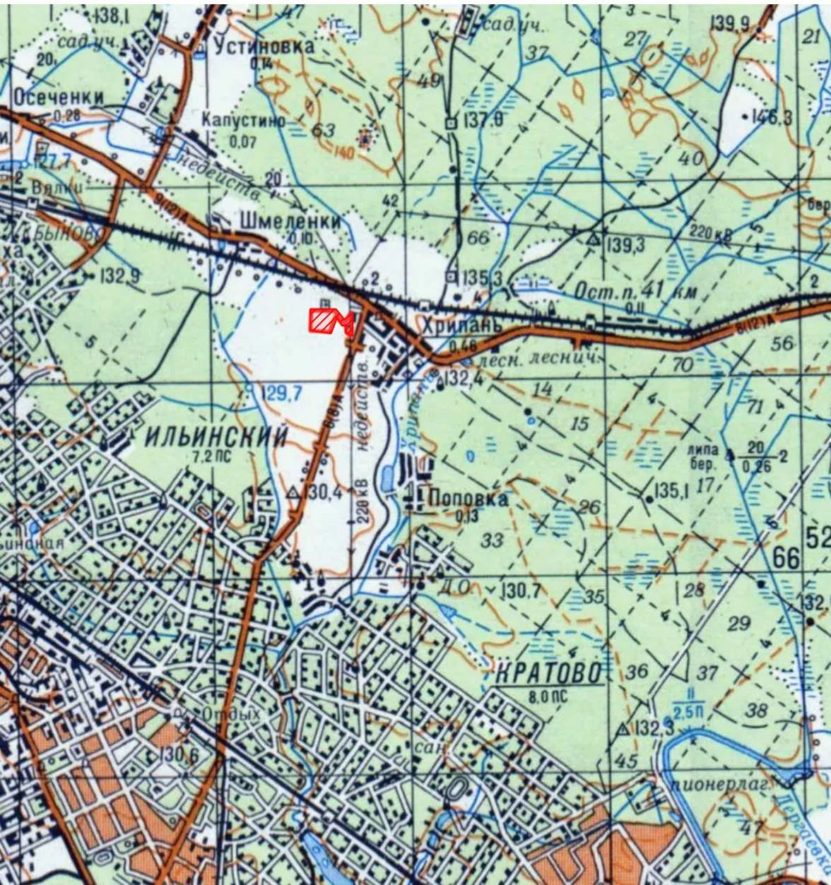 Construction site of the Kratovo 220 kV substation (red outline) between the village of Khripan and the settlement of Kratovo