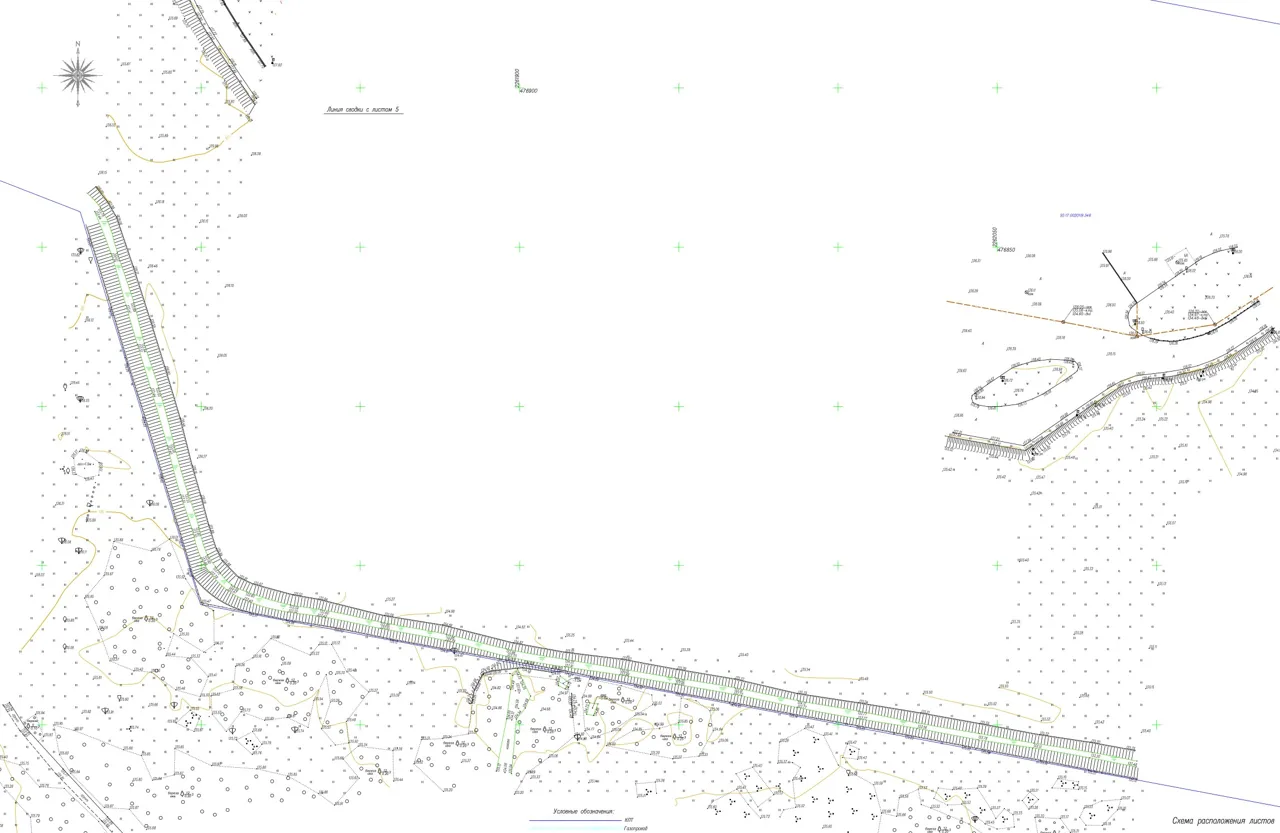 1:500 engineering topographic plan: bend in the gas pipeline route and 40 m survey corridor